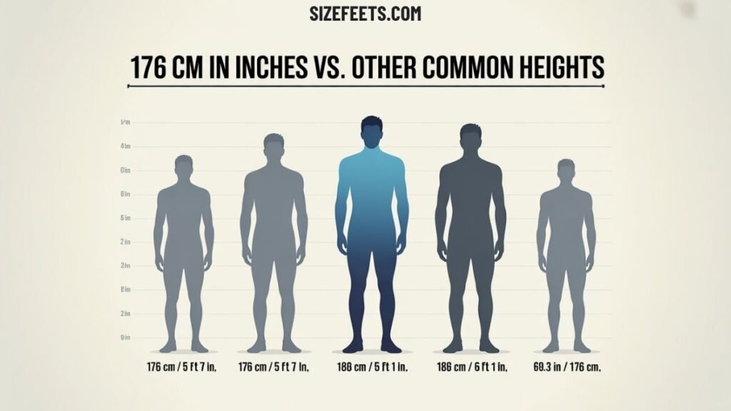 176cm in inches vs. Other Common Heights