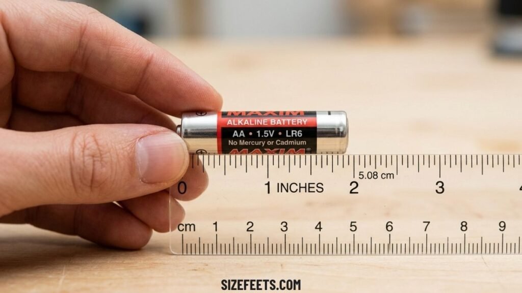 A AA battery showing an exact how long is 2 inches example