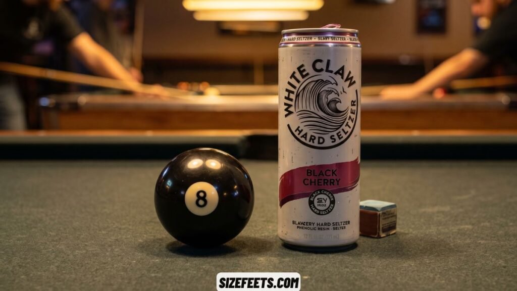  A billiard ball beside a White Claw matching the diameter of the white claw can size