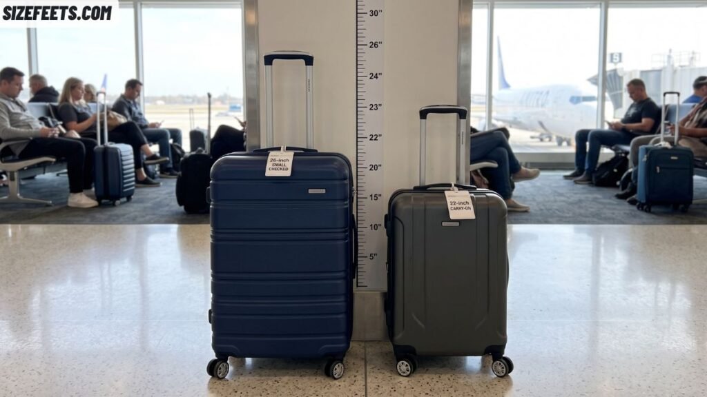 A carry-on suitcase compared to 26 inch in feet