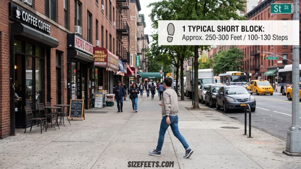 A city block showing how a miles to steps calculator handles everyday walking distances