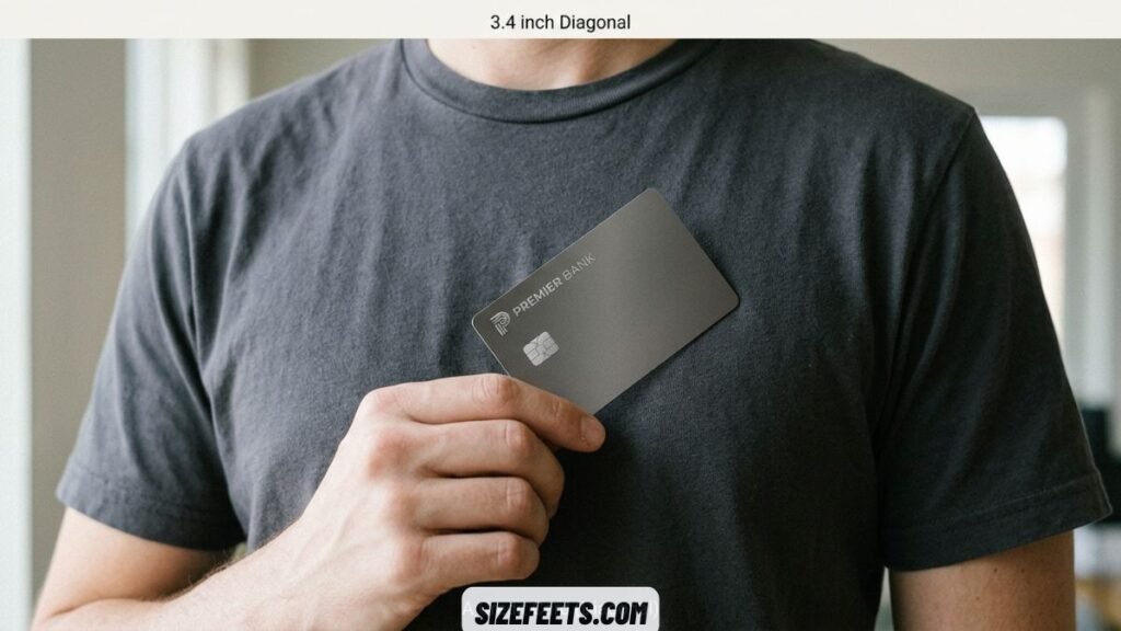 A credit card showing the standard left chest logo size