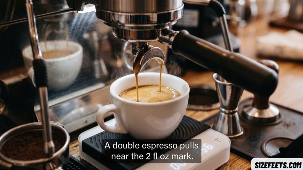 A double espresso shot showing how big 2 oz is in a cup