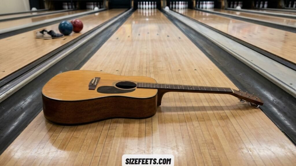 An acoustic guitar compared to how wide is a bowling lane