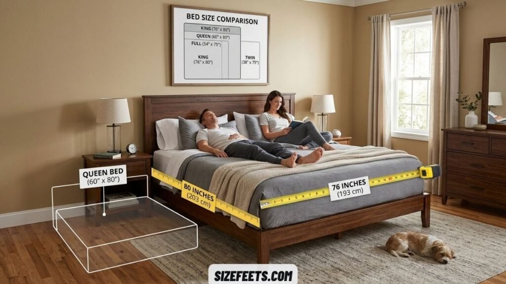 A king bed compared to queen size bed dimensions in cm