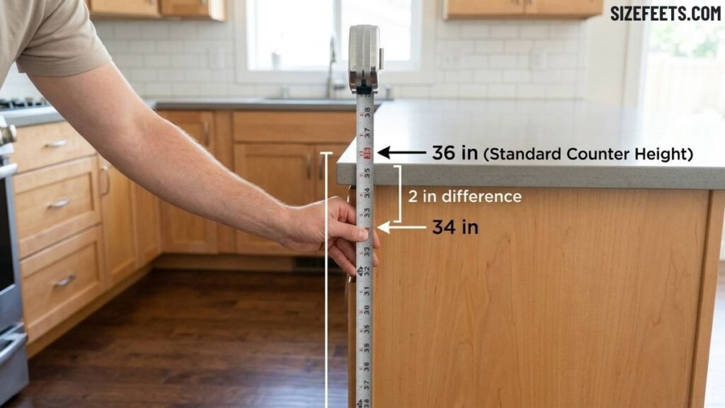 A kitchen counter compared to 34 inches