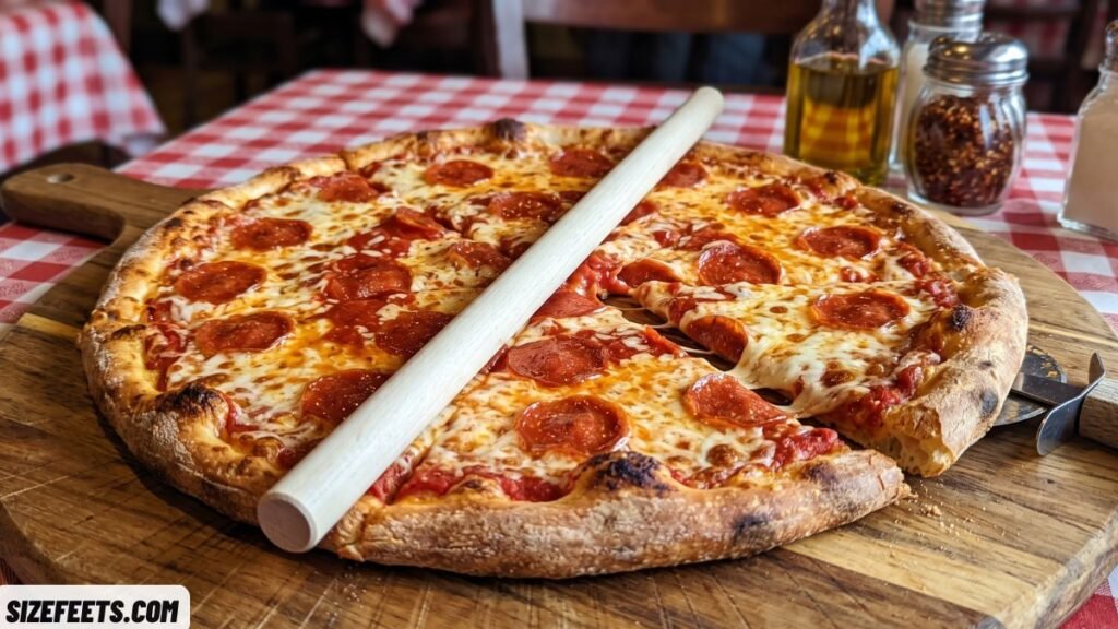 A large pizza compared to how big 13 inches is across