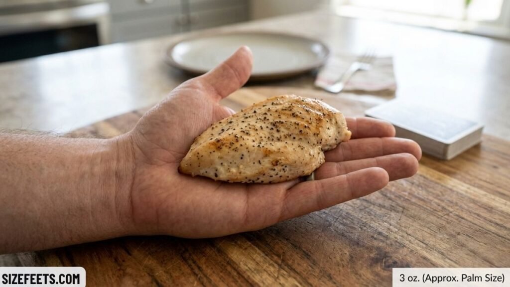 A palm-size meat portion showing how much is 3 ounces
