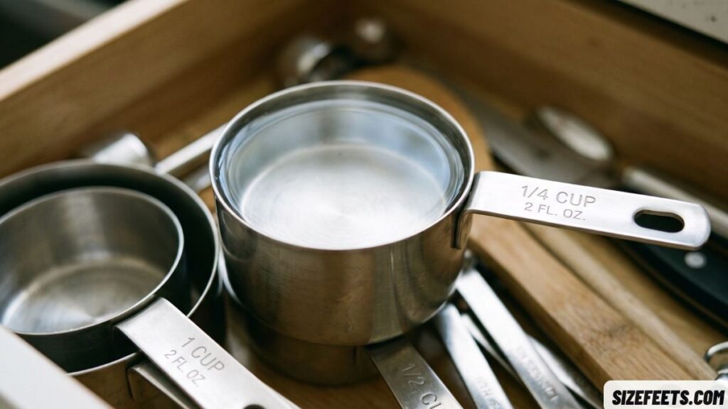 A quarter-cup measuring cup filled to show how big 2 oz is