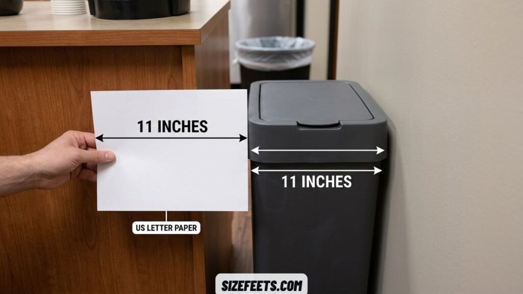 A sheet of letter paper matching the 11-inch width in slim jim trash can sizes