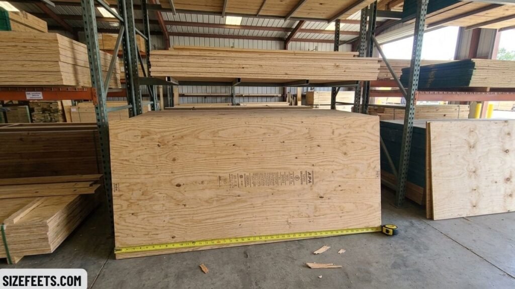 A sheet of plywood showing what is 96 inches in feet as 8 feet