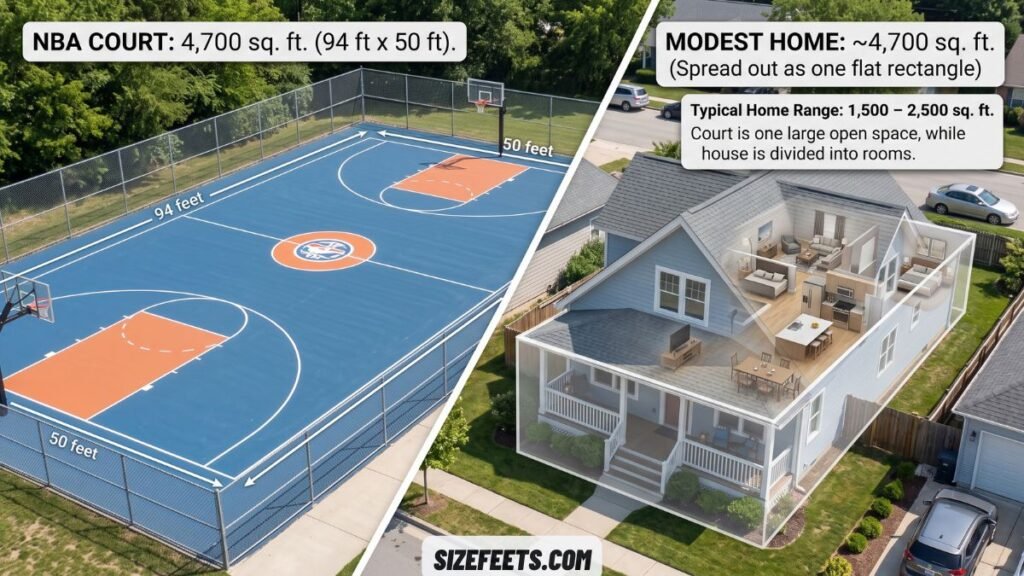 A small house floor area showing how many square feet is a basketball court