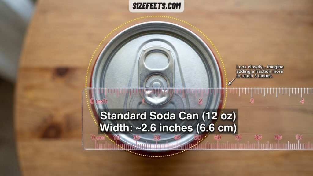 A soda can's width showing a 3 inch example