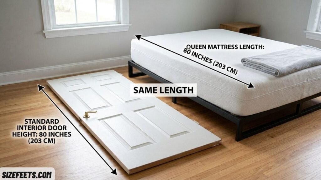 A standard door compared to queen size bed dimensions in cm for length