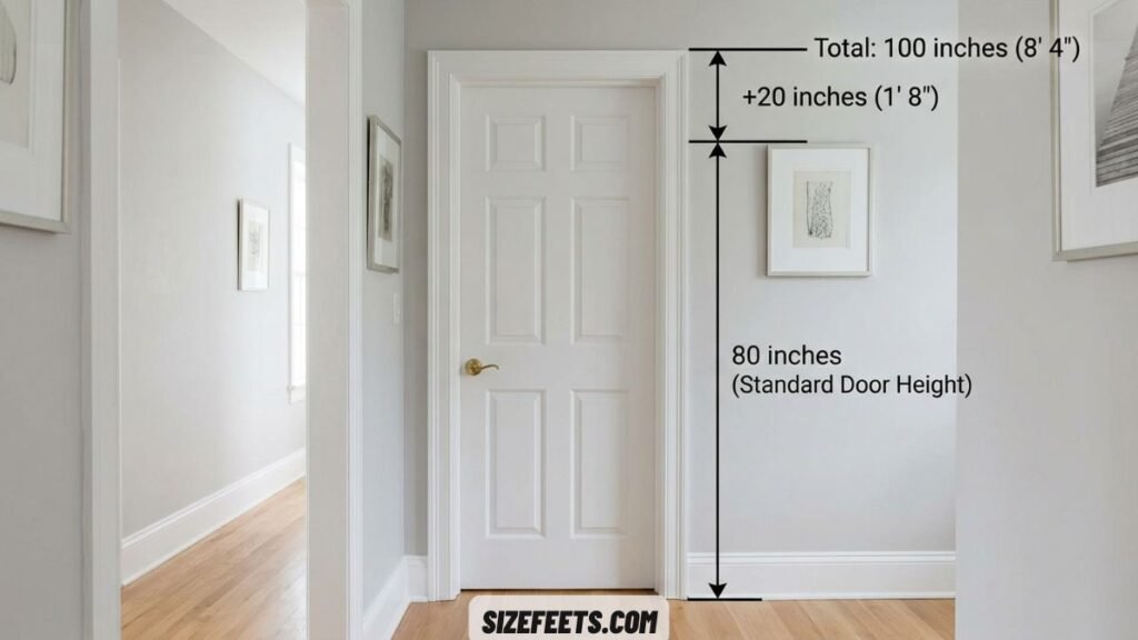 A standard door with a foot added showing how long 100 inches is