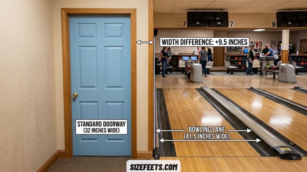A standard doorway compared to how wide is a bowling lane