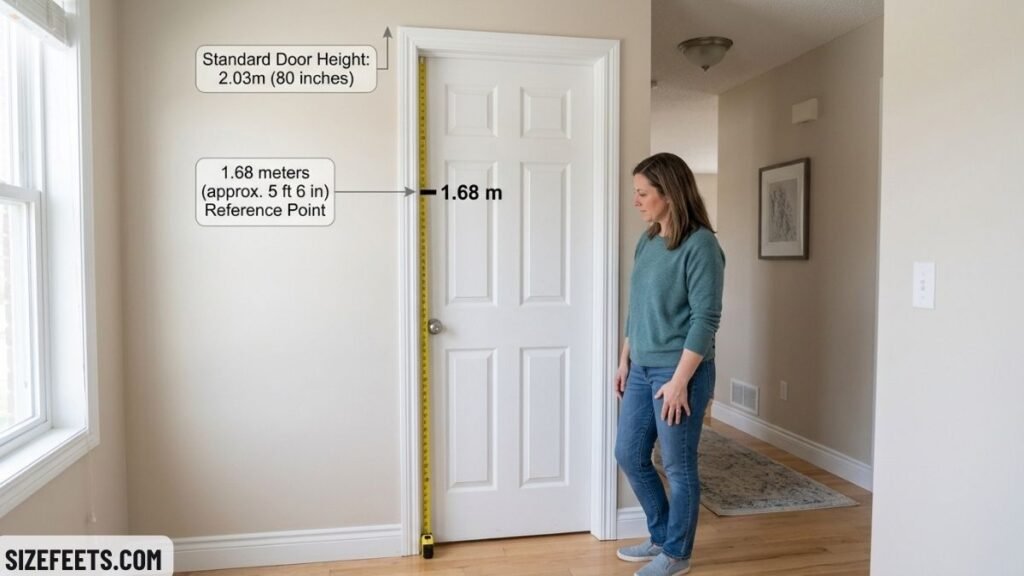 A standard door with a mark showing 1.68m to ft