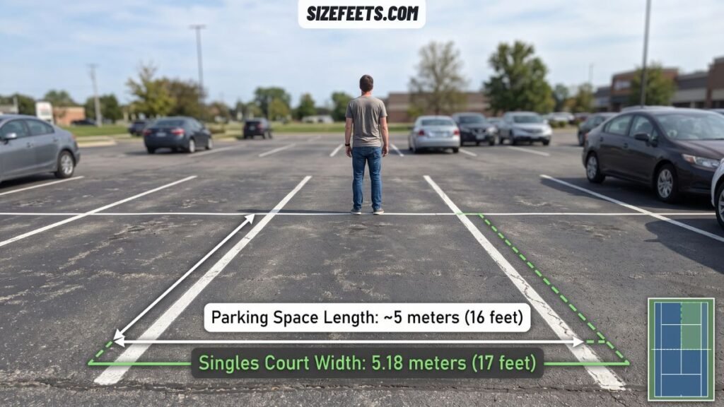 A standard parking space showing the singles badminton court size in meter