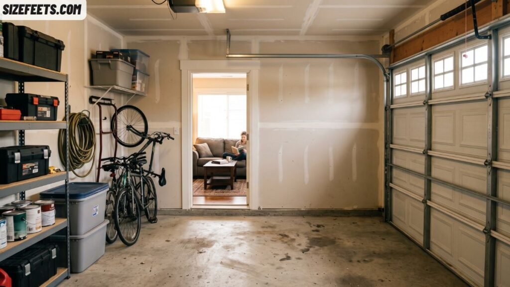 A single-car garage showing the average living room size footprint