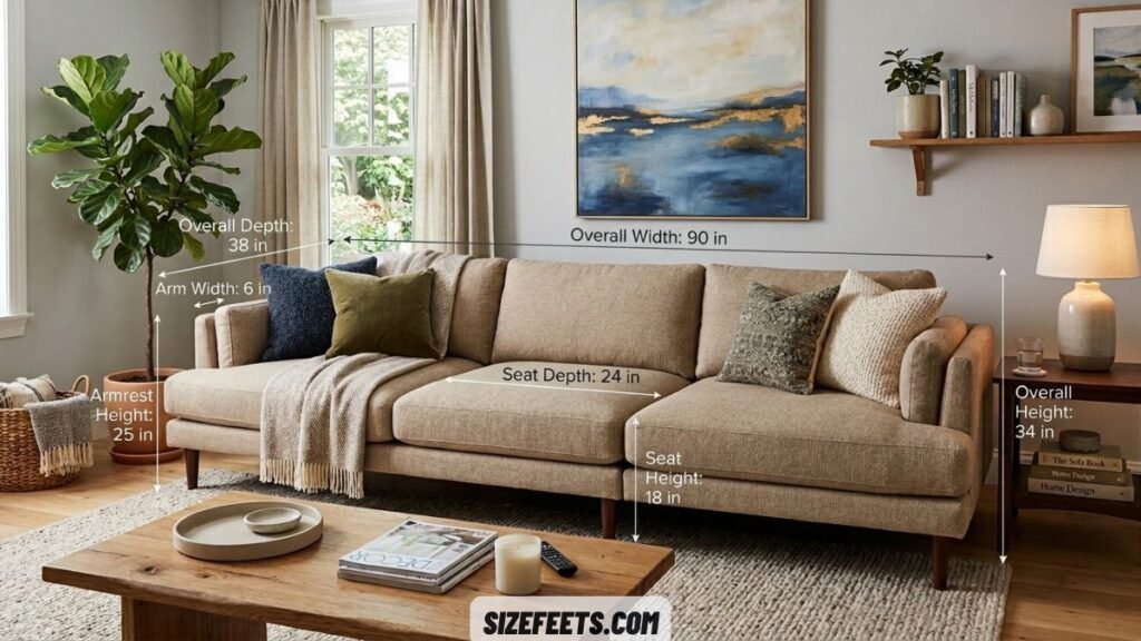 A standard sofa compared to how long 100 inches is