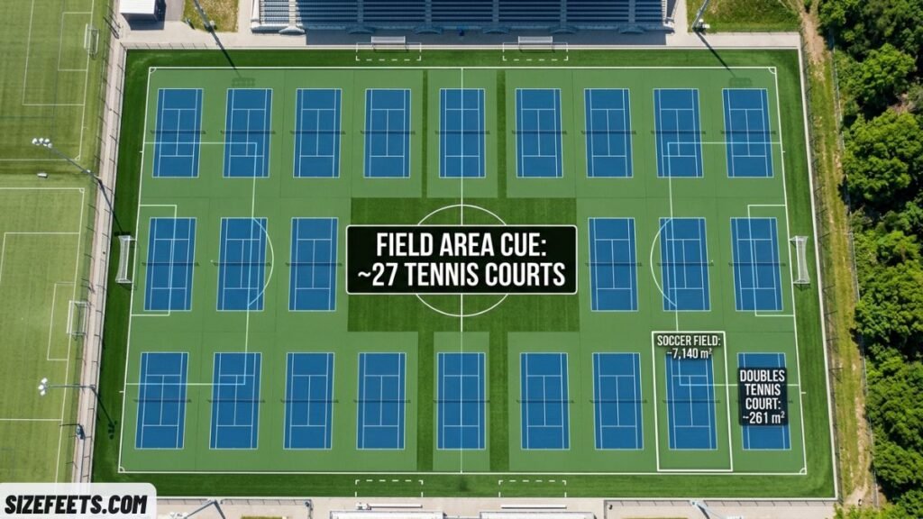 Tennis courts showing the area in soccer field size in meters