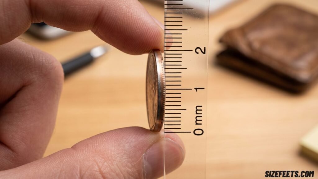 A US nickel on its edge showing a 2 mm visual of its thickness
