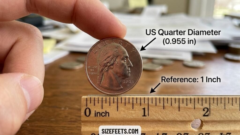 A US quarter showing how big 1 inch is