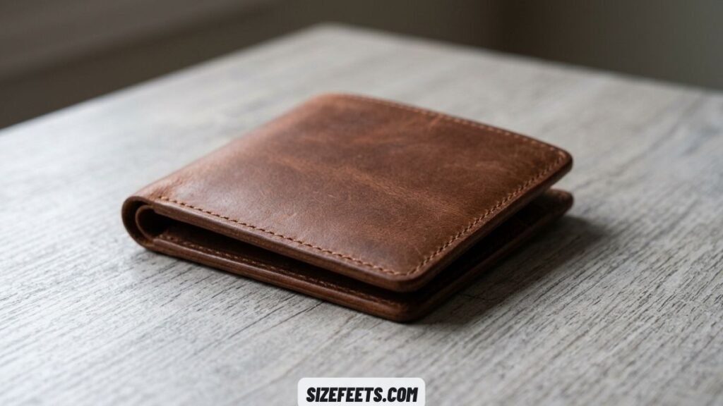 A wallet compared to the standard left chest logo size