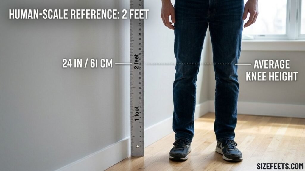 The floor-to-knee height showing 24 inches compared to human