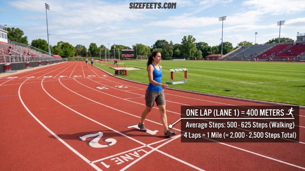 A 400-meter running track showing how a miles to steps calculator counts steps per lap
