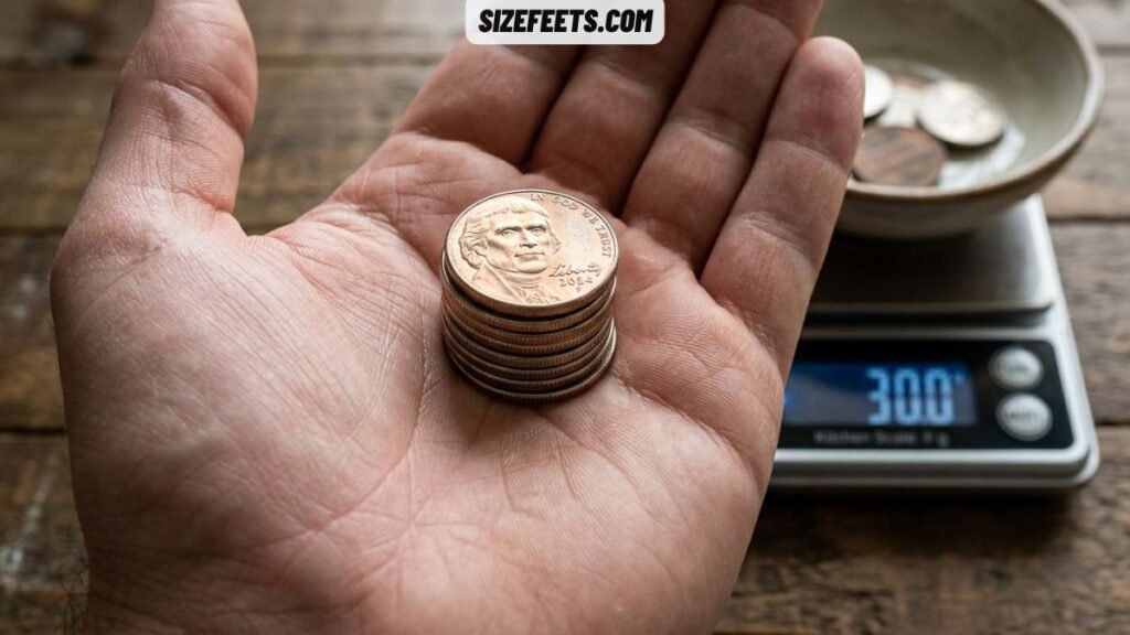  Six US nickels stacked showing how many ounces is 30g