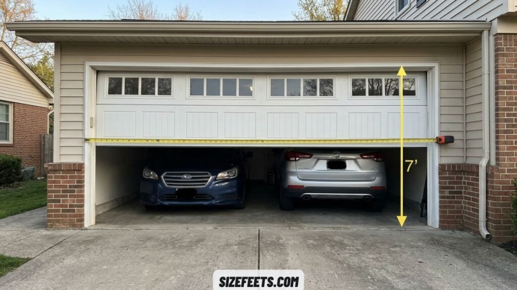A 16 by 7 foot double garage door showing the standard double size on a garage door sizes chart
