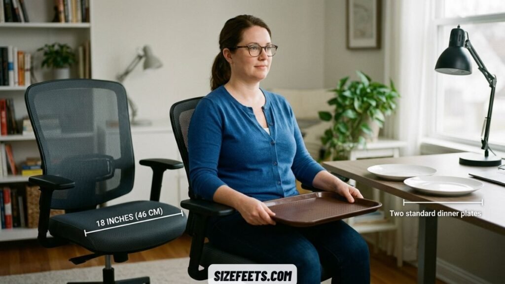 An 18-inch seat width shown in a wheelchair size chart