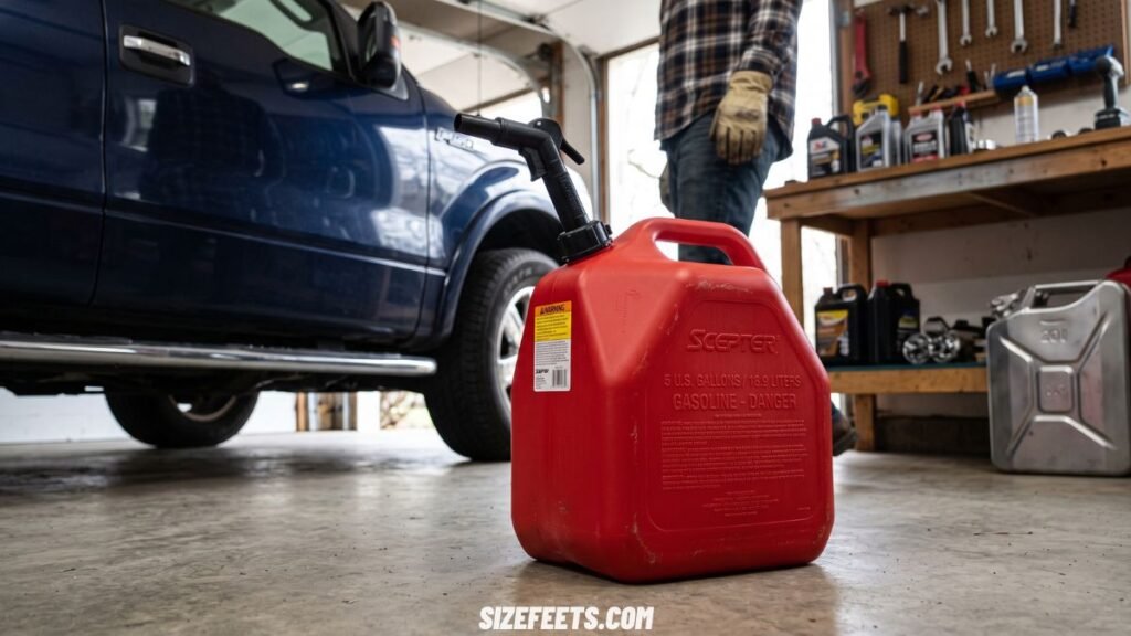 A US 5-gallon jerry can showing the American standard among jerry can sizes