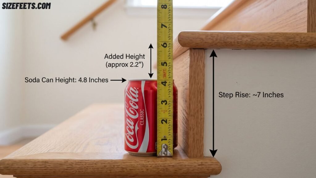 A step rise of about 7 inches showing staircase dimensions in feet