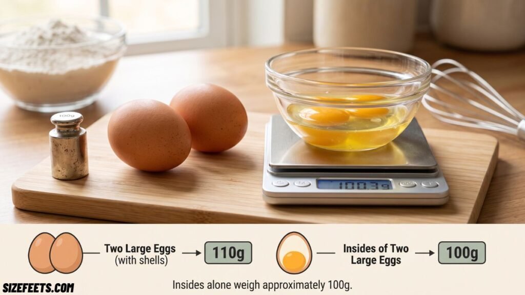 Two large eggs together weighing about 100 grams
