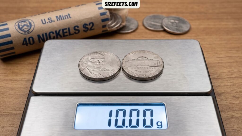 Two US nickels that weigh exactly 10 grams, a common answer to how much is 10 grams