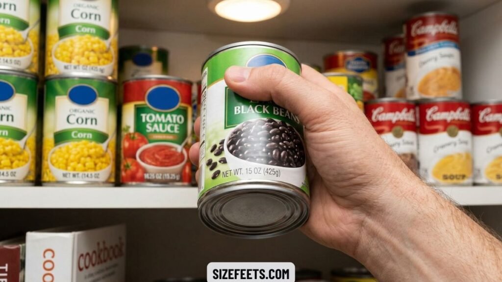 A can of soup or beans showing 15 oz in weight