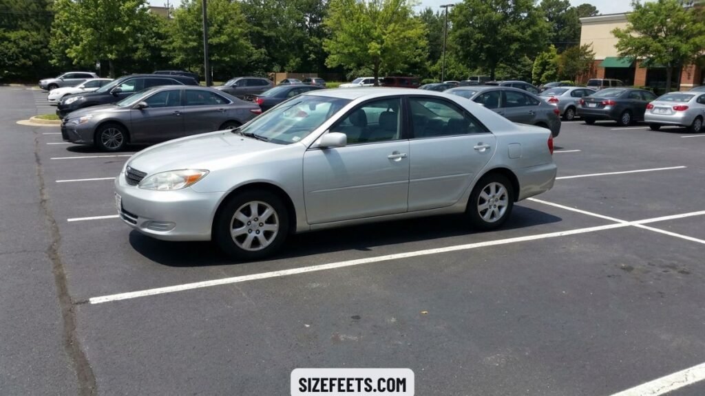 A mid-size car showing the length in average parking space size