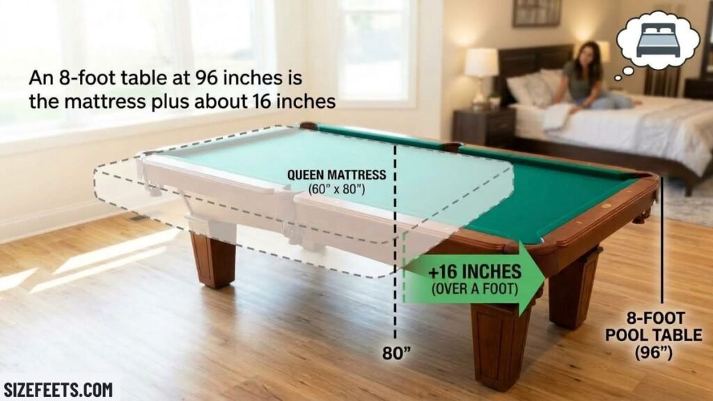 A queen mattress compared to how long is a pool table