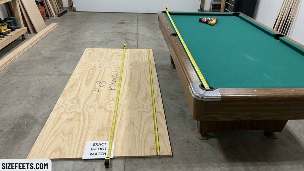 A sheet of plywood showing how long is a pool table