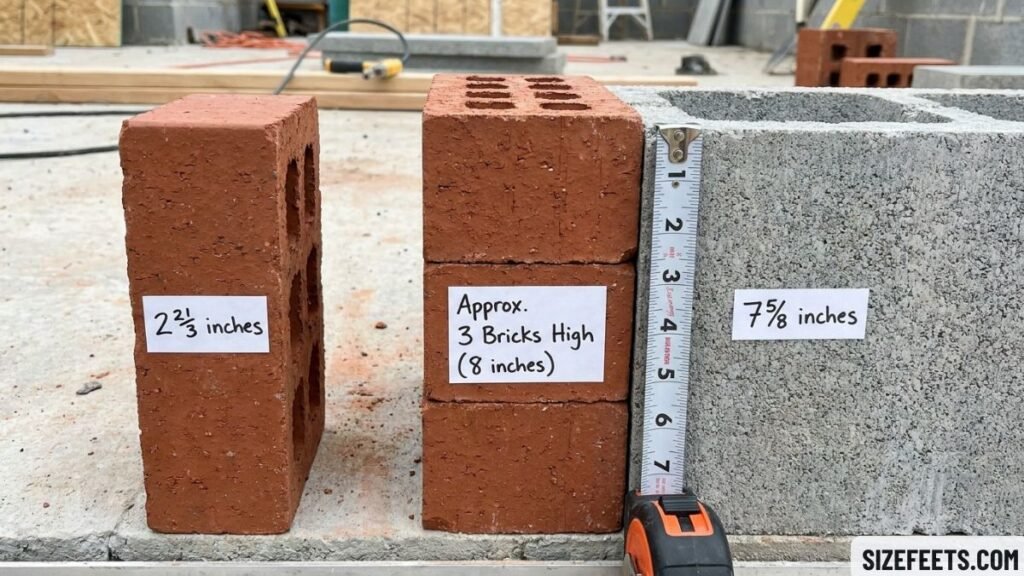 A standard brick compared to the height in typical cmu block dimensions