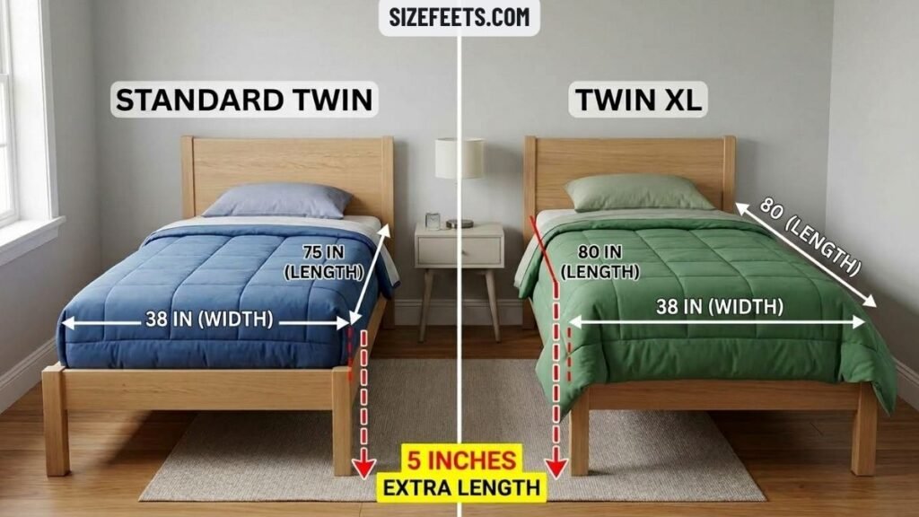 A twin XL compared to twin size bed dimensions in feet