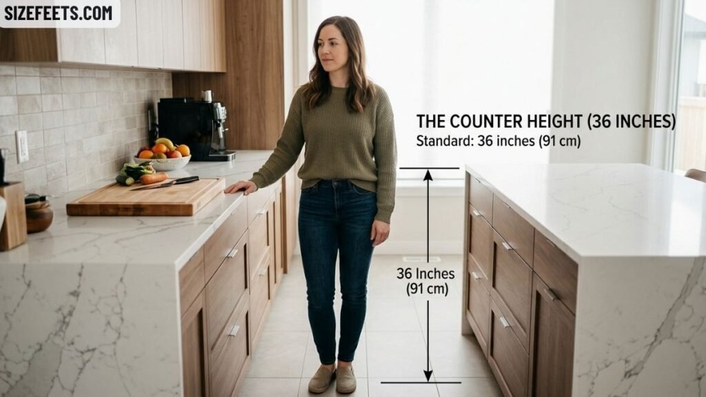 The counter height in an l shaped kitchen with island