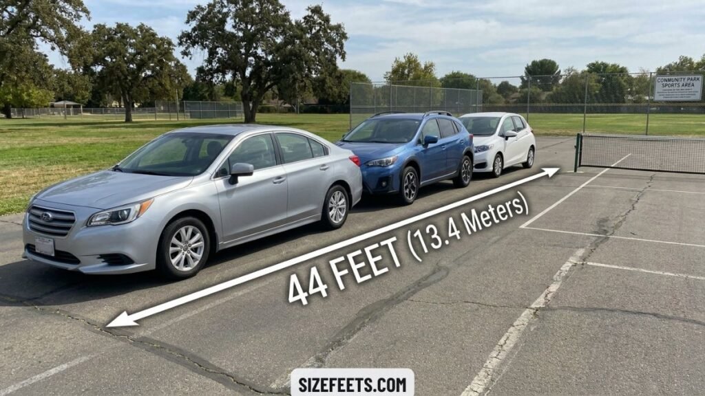 Three cars in a row showing how long is a pickleball court