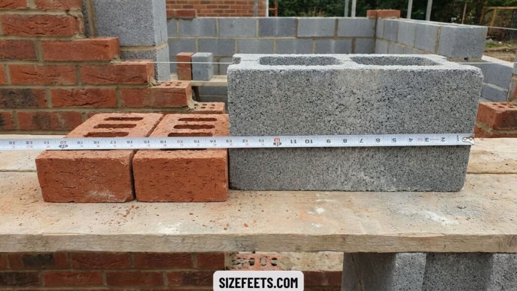 Two standard bricks compared to the length in typical cmu block dimensions